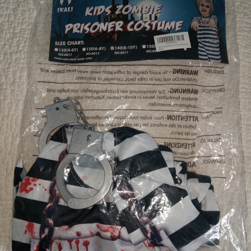 Kids Zombie Prisoner Costume Size 8-10 Y